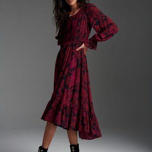Anthropologie Burgundy Asymmetrical Dress